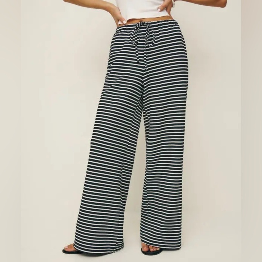 Reformation Black and White Striped Pants